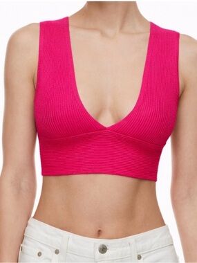 Babaton Ribbed Deep V Crop Bralette - Hot Pink